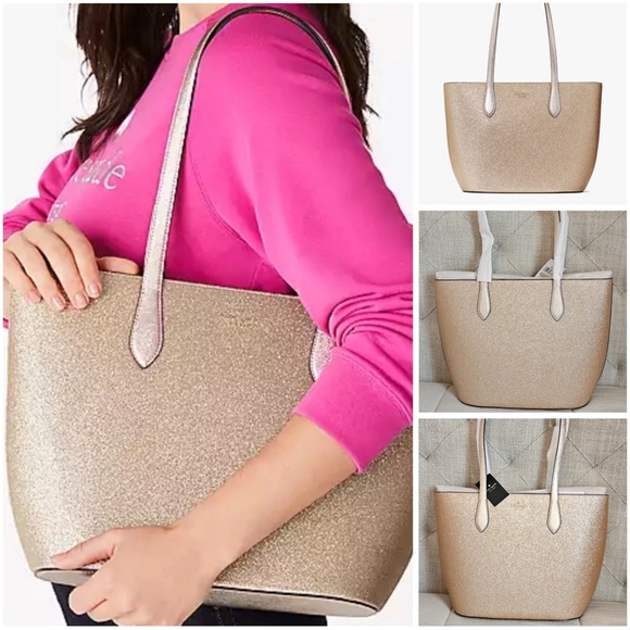 Kate Spade New York Glimmer Tote Purse Bag Glitter Gold BrandNew Retail $429.0